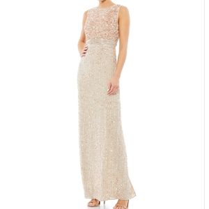 NWT Mac Duggal Sequined High Neck Sleeveless Column Gown Dress Nude Flawed 4